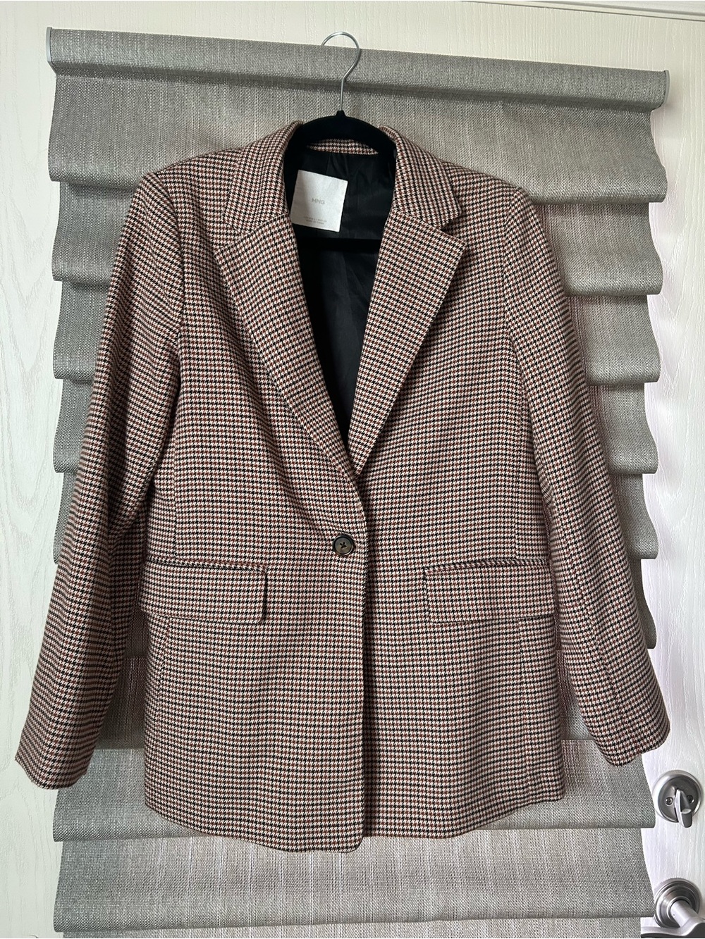 Mango Brown Houndstooth Single-Button Blazer